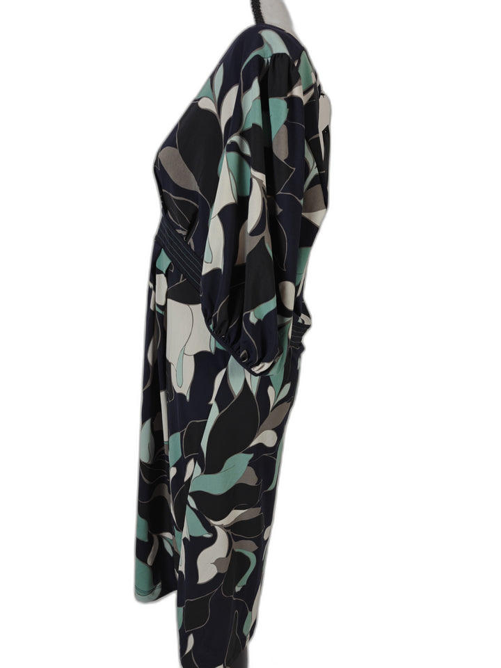 Women BCBG Max Azria Floral Print Midi Dress Navy Teal Large