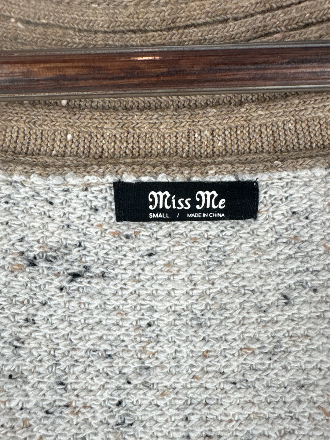 Women’s Miss Me Small White, Gray &amp; Tan Cardigan