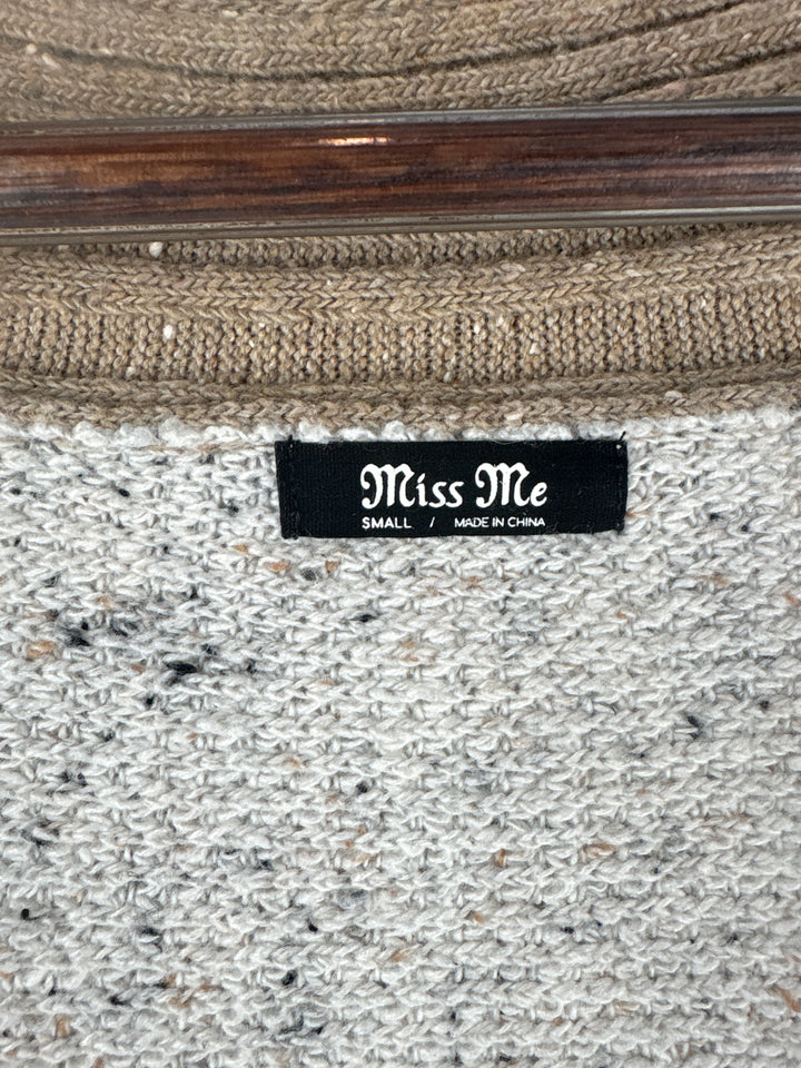 Women’s Miss Me Small White, Gray &amp; Tan Cardigan