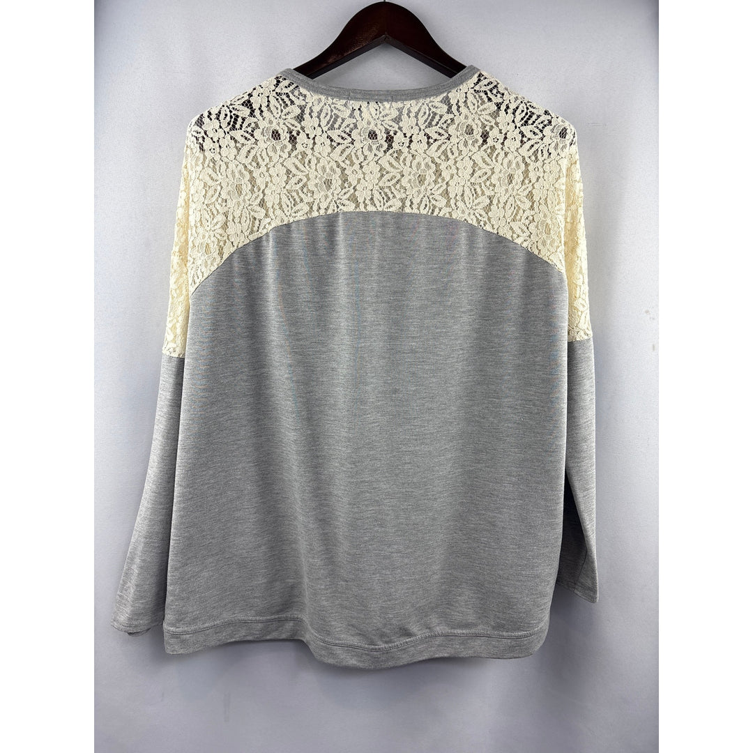 Women’s Symmetry XL Gray Crewneck w/ Cream Lace Details