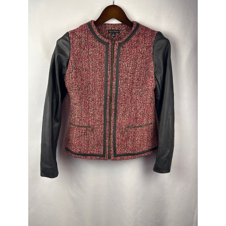 Women’s Willi Smith Size 2 Red & Black Tweed & Leather Jacket
