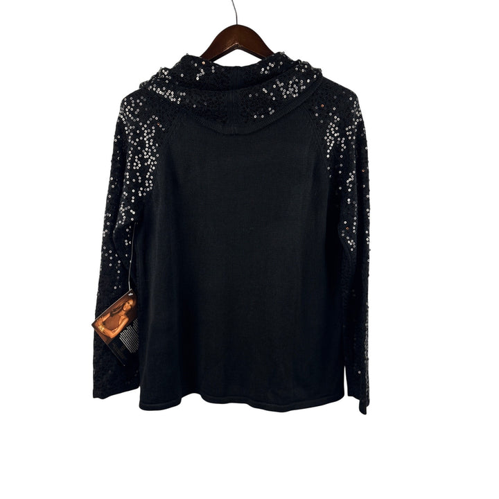 Women’s Iman Large Black Sequin Cowelneck Sweater