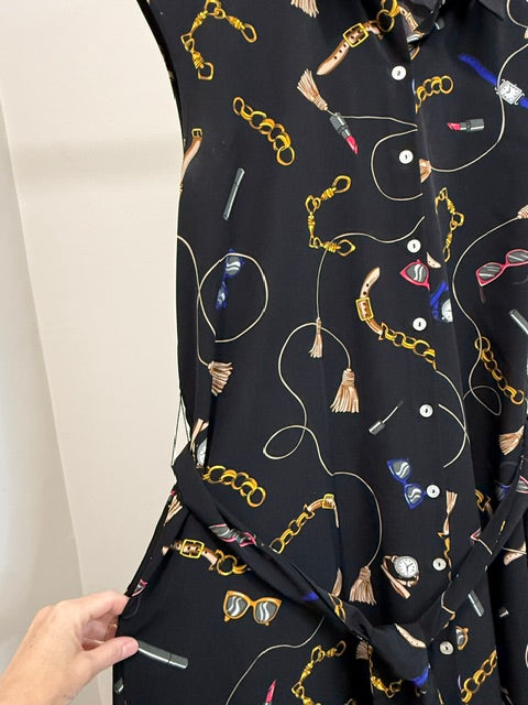Apt. 9 Novelty Accessories Print Button Front Dress Black XL