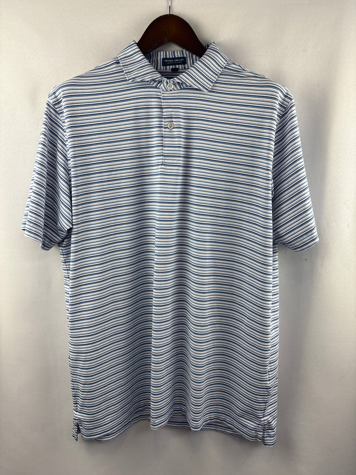 Men’s Peter Millar XL Blue &amp; White Striped Golf Polo