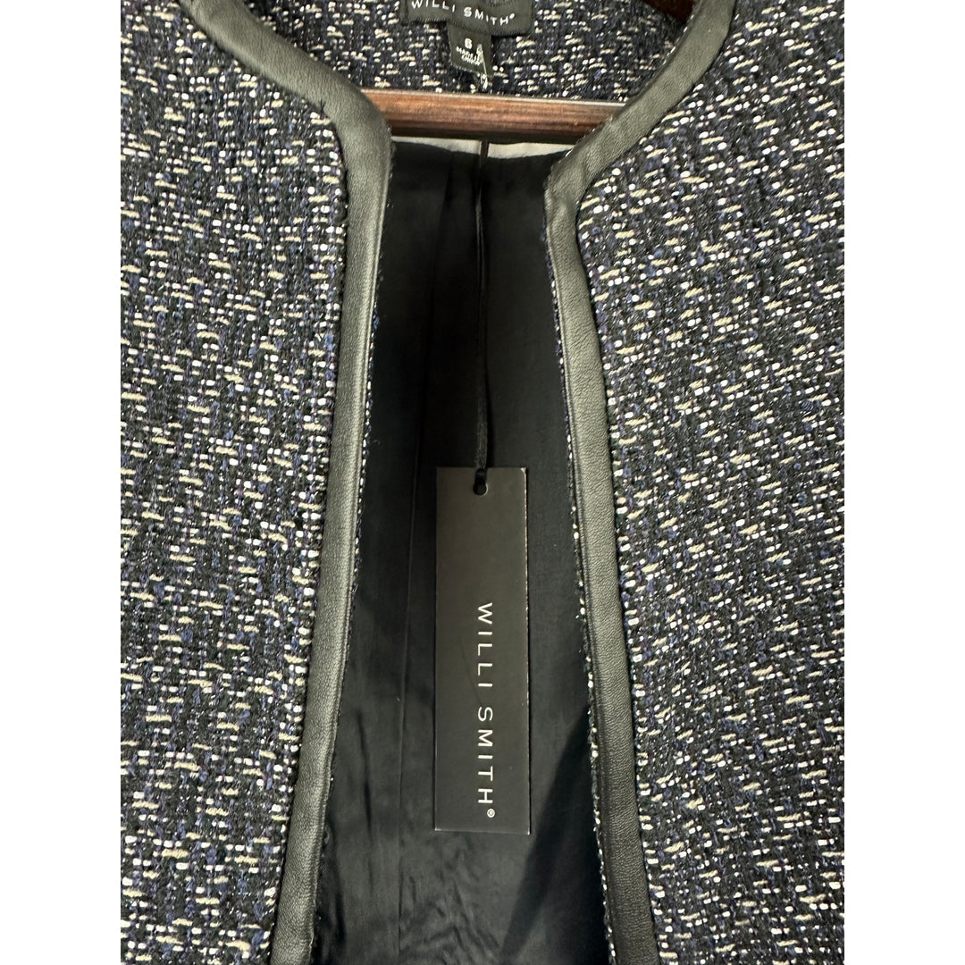 Women’s Willi Smith Blue, Black, Silver Tweed Open Blazer size 6