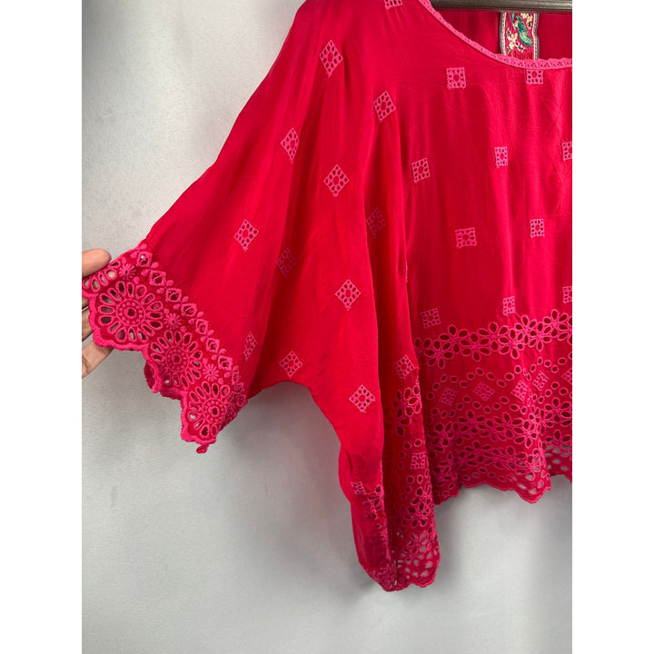 Women’s Dark Pink Johnny Was Poncho Style Blouse Size L