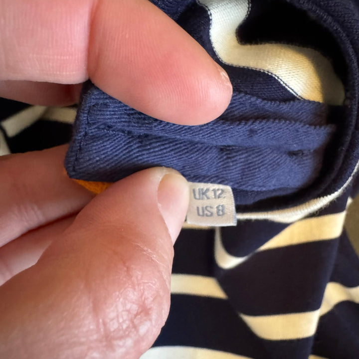 Boden Navy Blue Striped 3/4 Sleeve Shift Dress w/ Pockets, Size 8