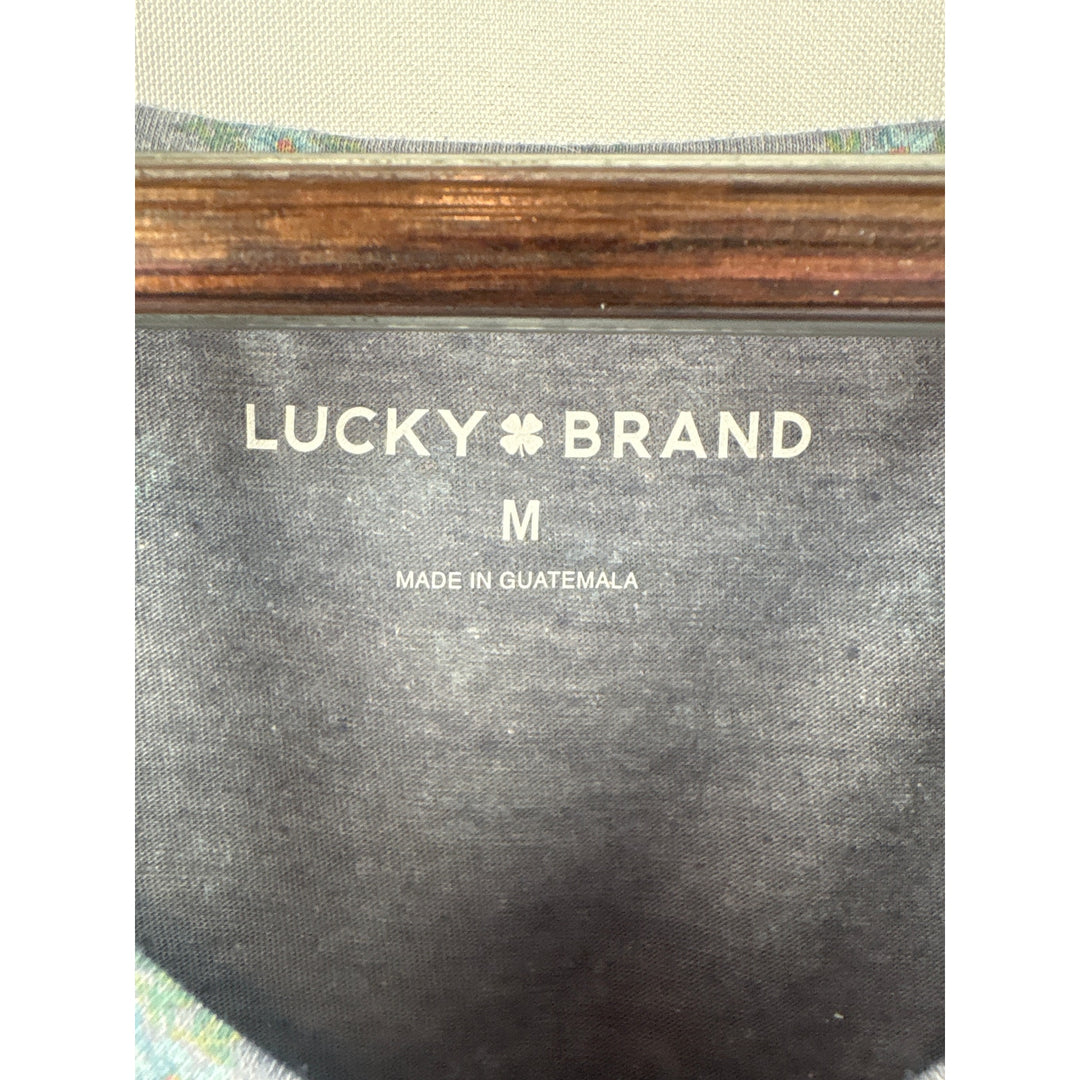 Women’s Lucky Brand Medium Light Grey T-Shirt w/ Teal Flowers