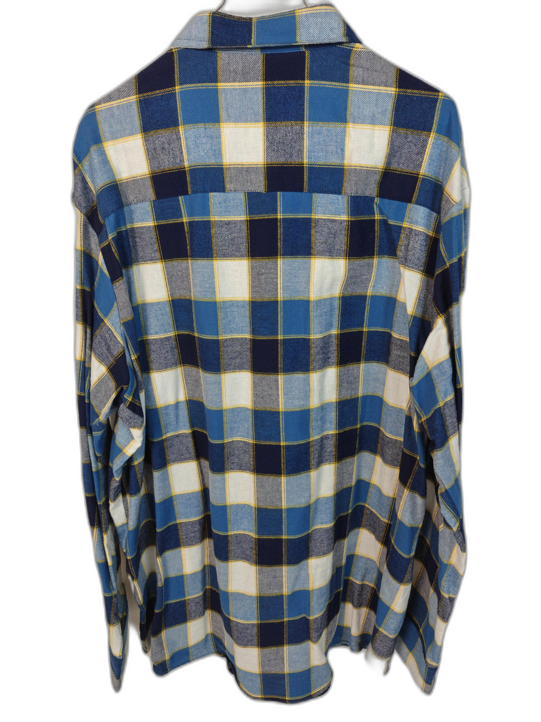 Club Room Men's XXL Plaid Flannel Shirt Button Down Long Sleeve Cotton Yellow Blue