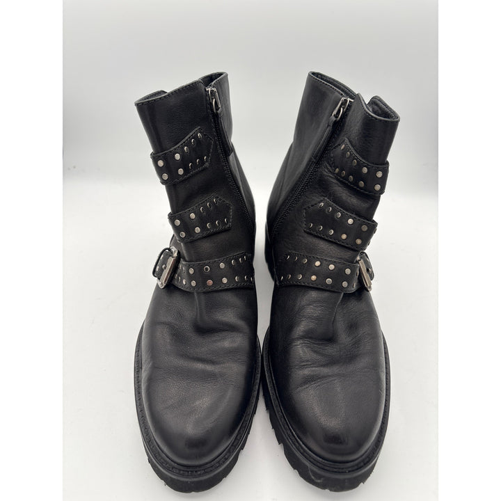 Women’s M. Gemi Black Leather Faux Studded Buckle Ankle Boots