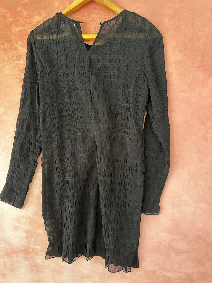 Ralph Lauren Denim &amp; Supply Black Textured Sheer Boho Long Sleeve Mini Dress M