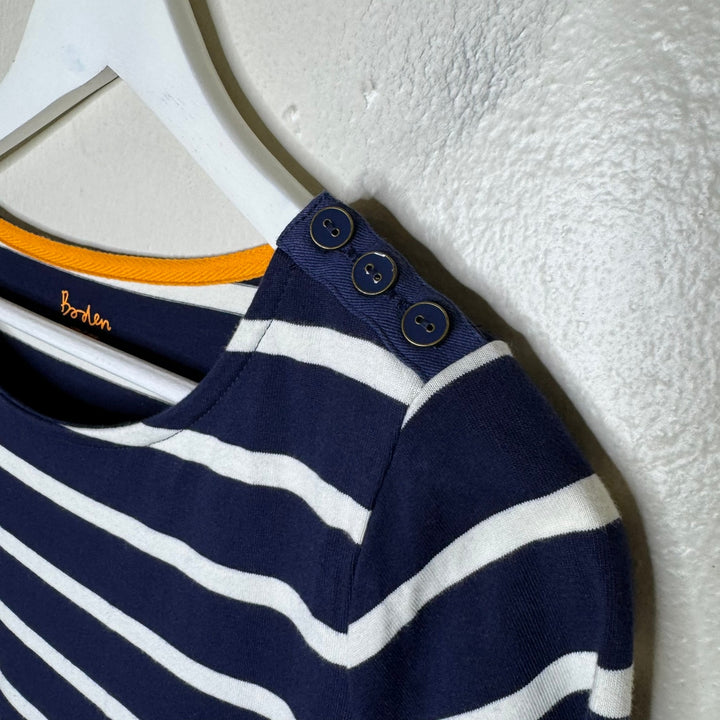 Boden Navy Blue Striped 3/4 Sleeve Shift Dress w/ Pockets, Size 8