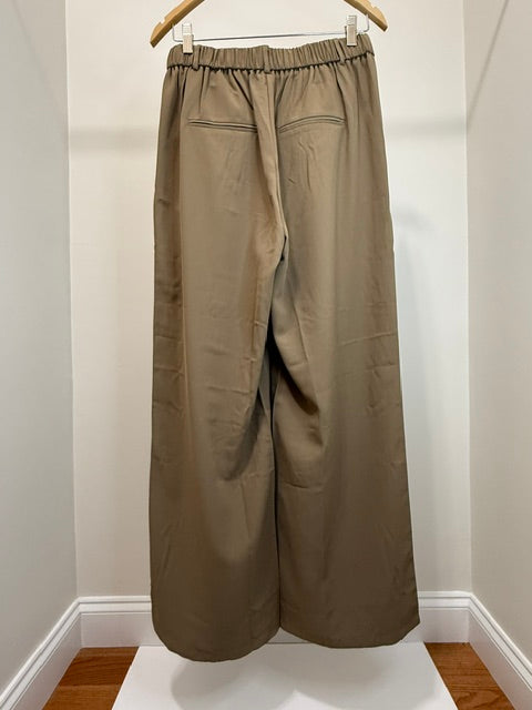 Classic Wide Leg Trousers Tan Elastic Waist SzL