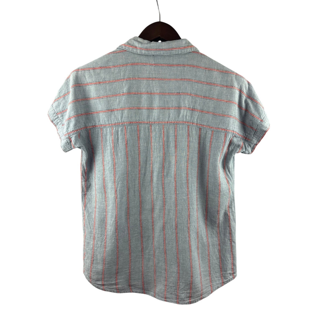 Women’s Marine Layer XS Light Blue w/ Red Stripes Short Sleeve Button Up