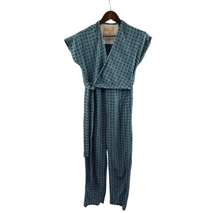Women’s Ace & Jig XS Blue Faux Wrap Jumpsuit w/ Black Pattern