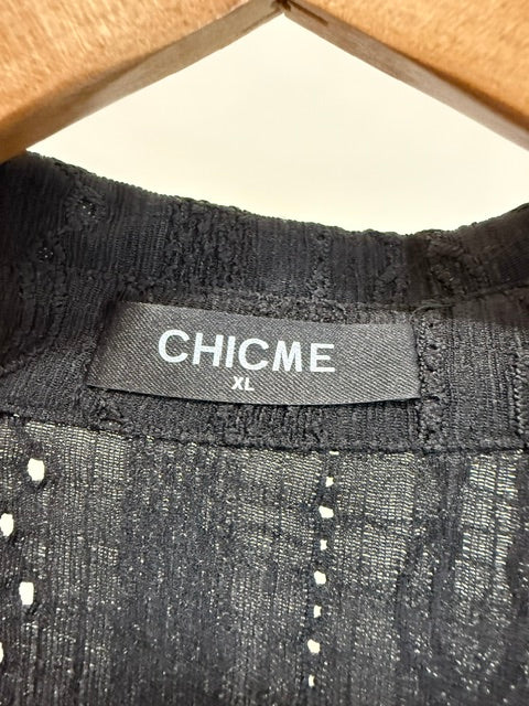 ChicMe Black Eyelet Ruched Swim Cover Up Dress SzXL
