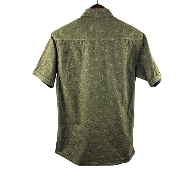 Men’s Small Waterproof Vintage Green Short Sleeve Button Up w/ Florals