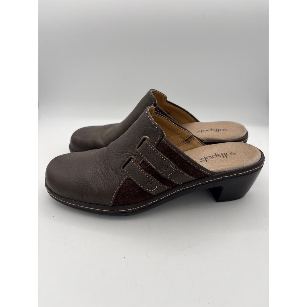 Women’s Softspots Size 8 Brown Leather Heeled Clogs