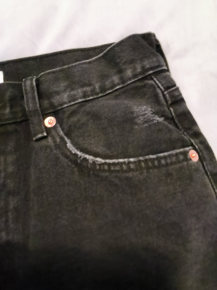 Mango Black Denim Mini Skirt With Frayed Raw Hem Size Small