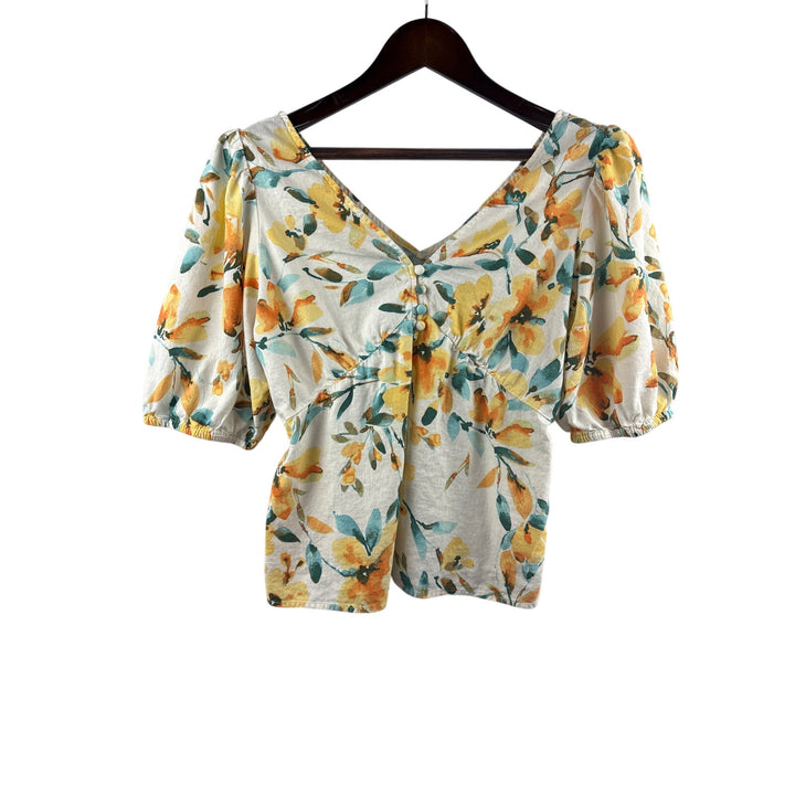 Women’s GAP Medium White Floral Bubble Sleeve Blouse