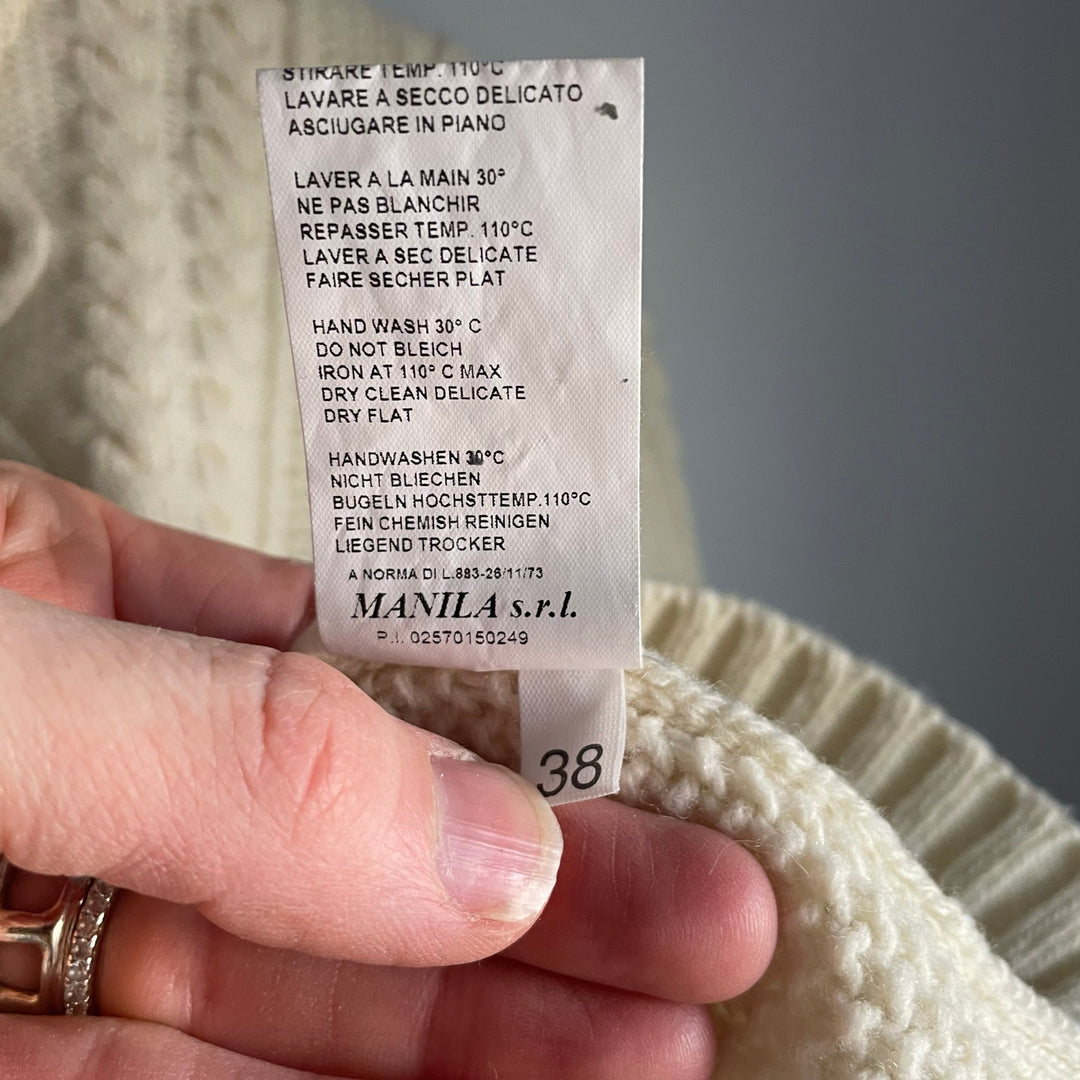 Mauro Grifoni Cream 100% Merino Wool Cableknit Fisherman Heritage Sweater size 6