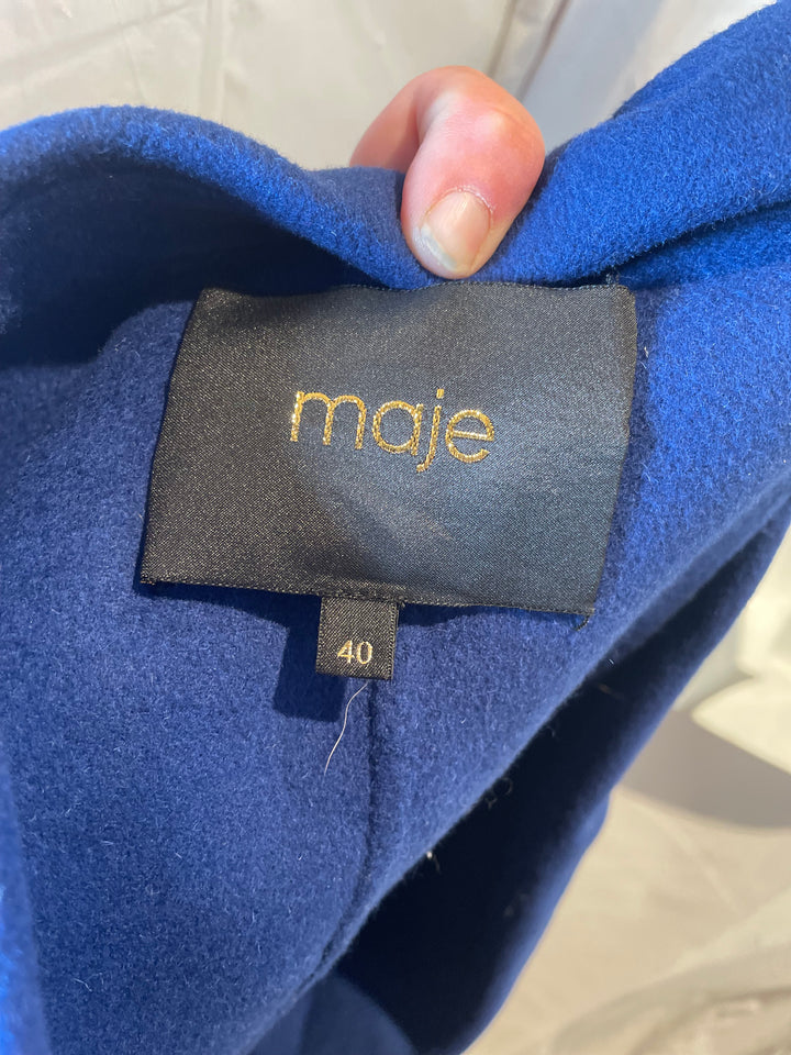 Maje Coat Tailored Single Button Wool-BLend Coat in Blue / Size 40 US - Excellent Condition