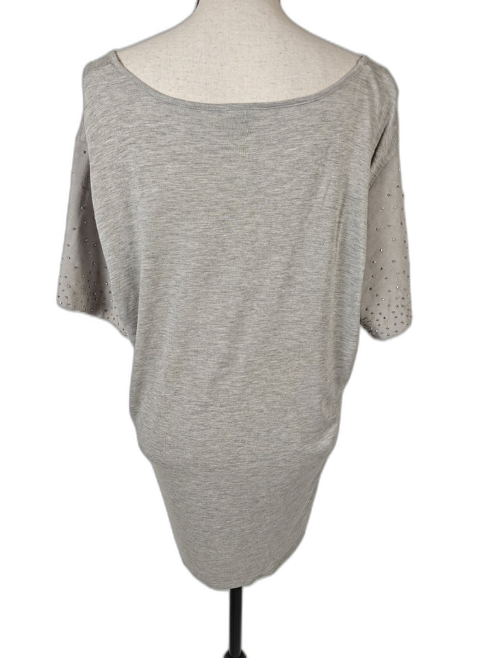 Women Ann Taylor Embellished Sleeve Tunic Top Heather Gray Size XXL