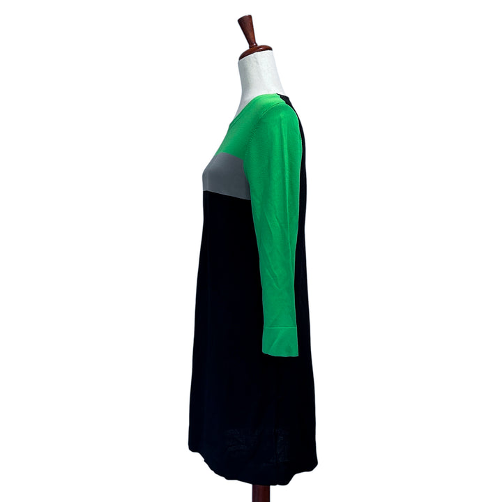 Diane von Furstenberg "Aina" Dress Medium Green Colorblock Longsleeve Knit Mini Dress