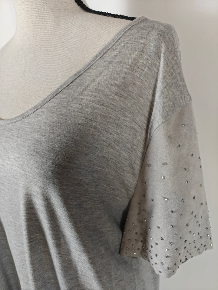 Women Ann Taylor Embellished Sleeve Tunic Top Heather Gray Size XXL