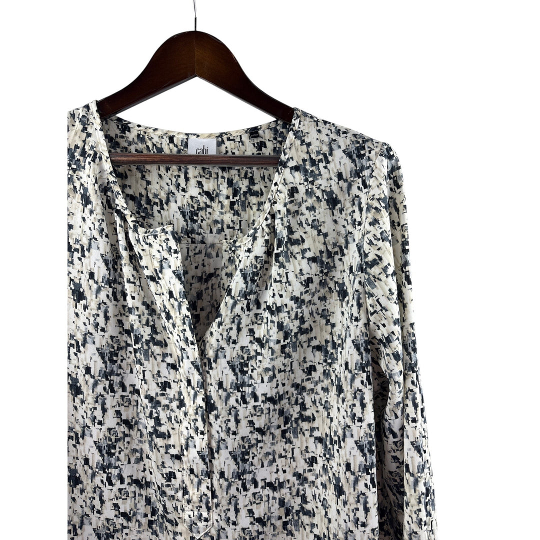 Women’s Cabi XL White, Gray, & Black Patterned Long Sleeve Blouse