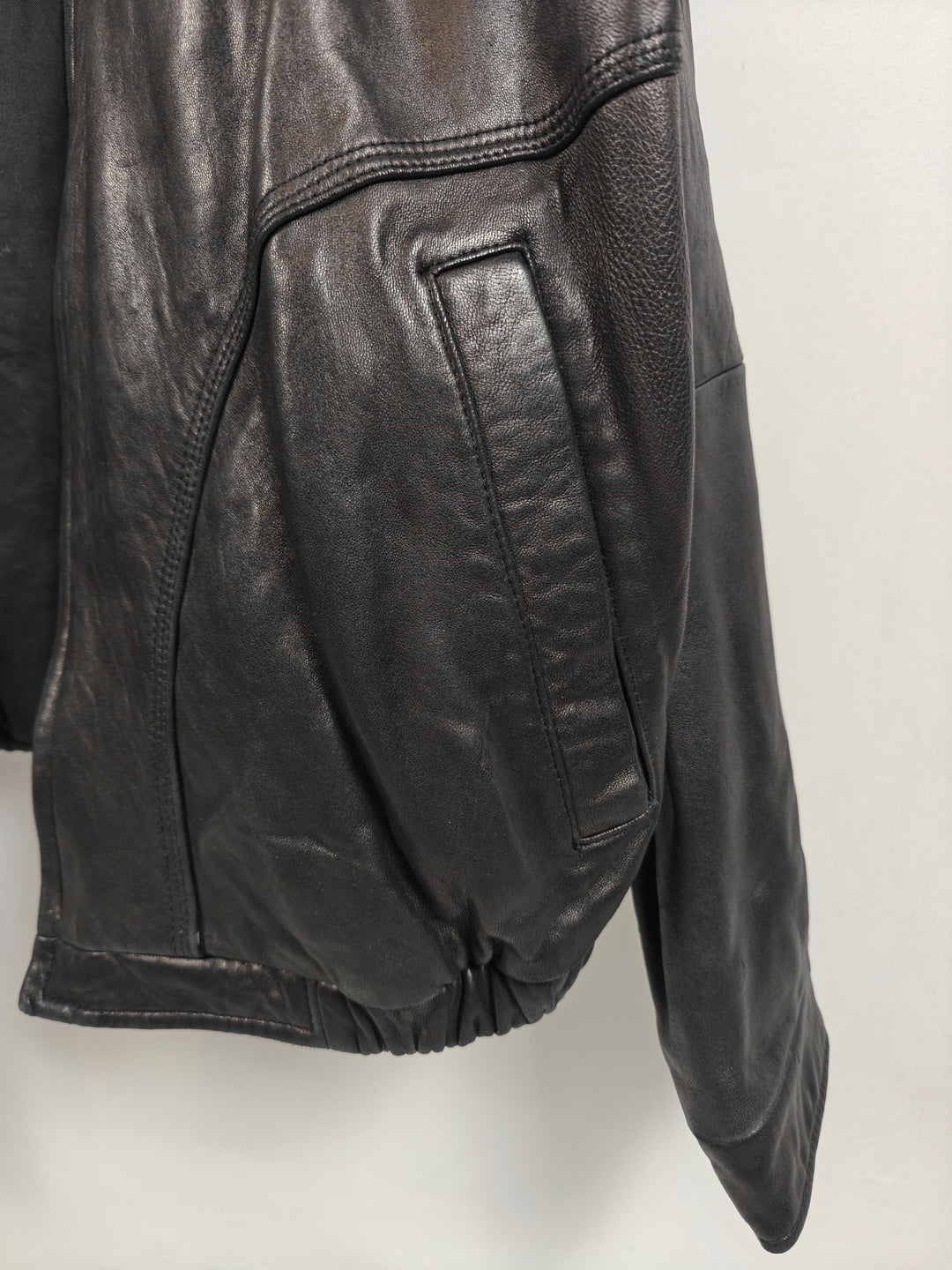 Roundtree And Yorke Mens Genuine Lambskin Leather Bomber Jacket Black Size L