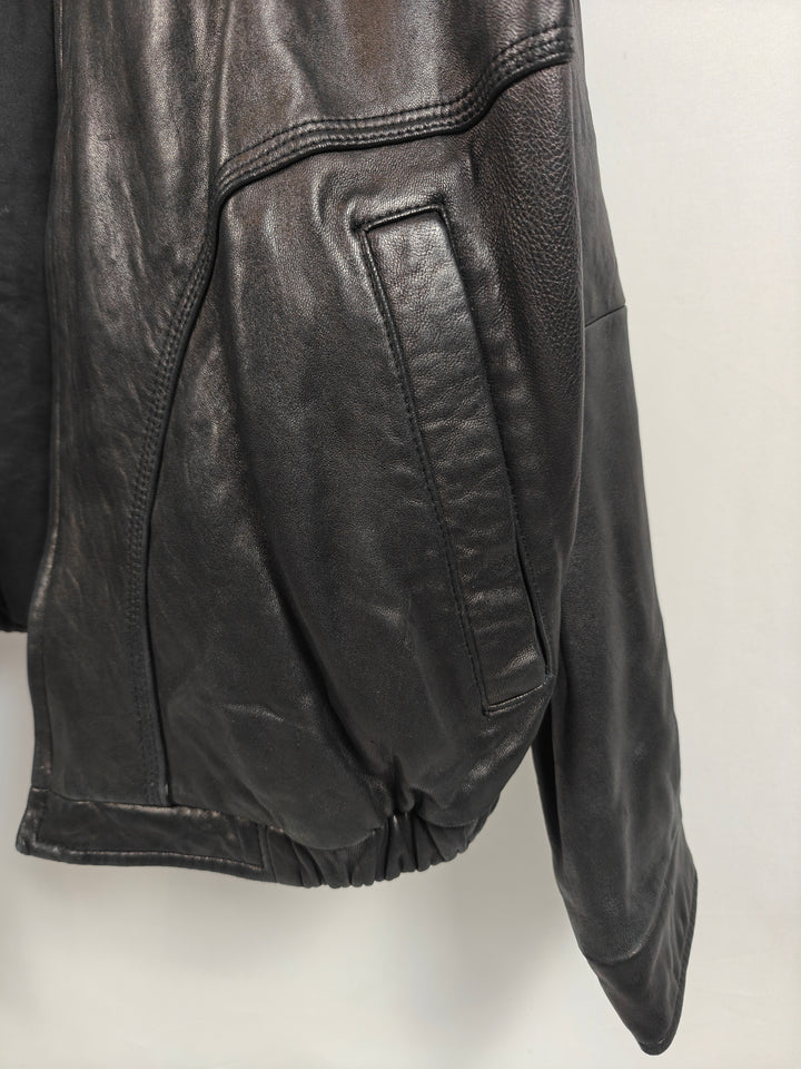 Roundtree And Yorke Mens Genuine Lambskin Leather Bomber Jacket Black Size L