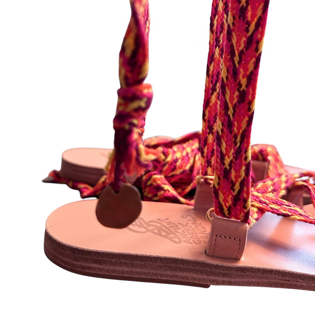 Ancient Greek Sandals Women's "Evelina" Flatform Sandals Woven Red Ankle Straps, with Box + Dustbag