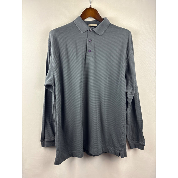 Men’s Vintage Cutter & Buck Large Dark Grey Long Sleeve Striped Polo