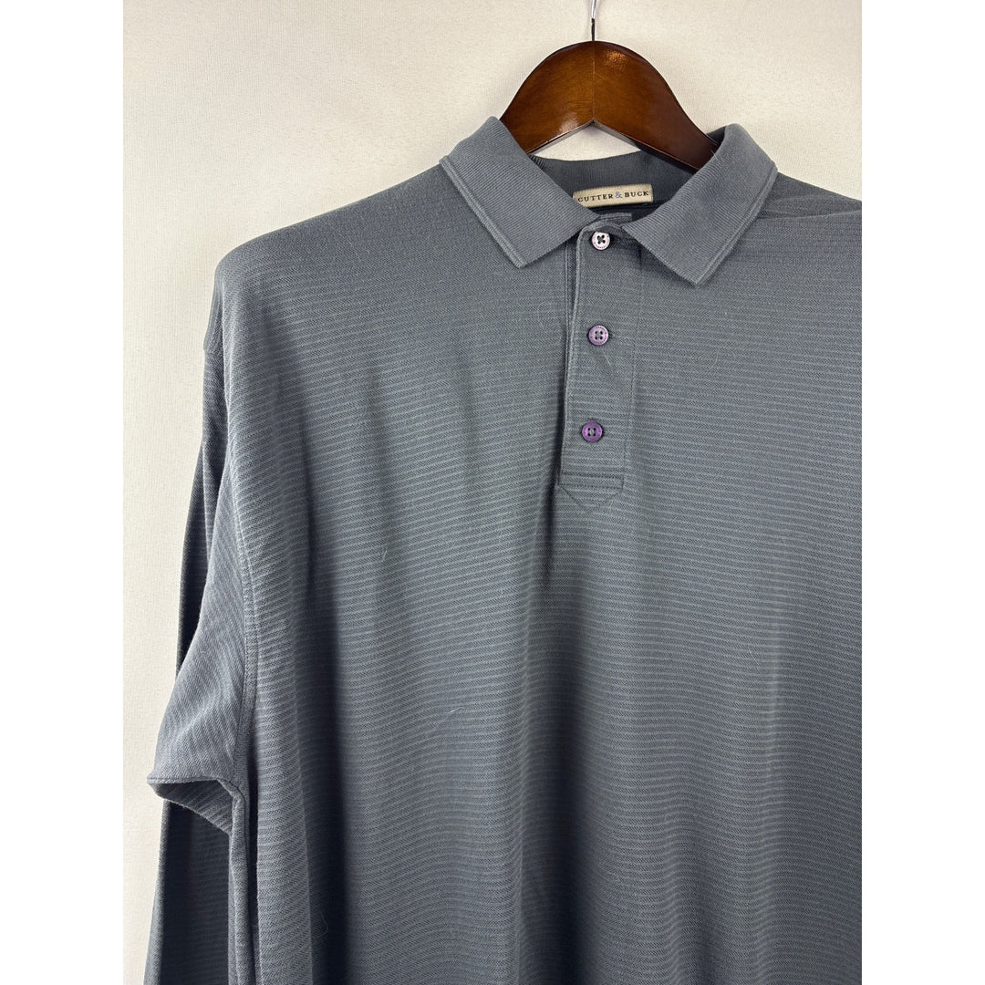 Men’s Vintage Cutter & Buck Large Dark Grey Long Sleeve Striped Polo
