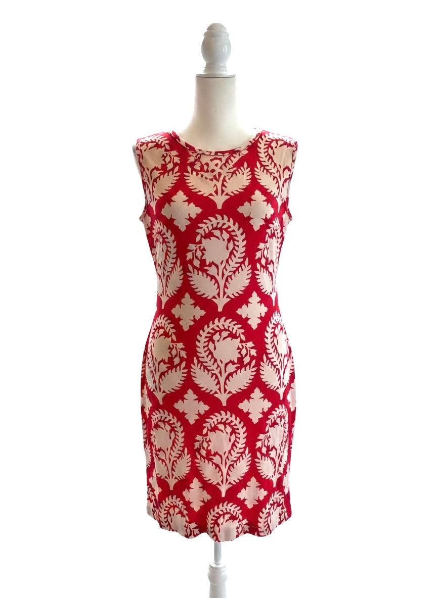 Diane Von Furstenberg Selene 100% Silk Floral Red-Cream Printed Dress Size 10