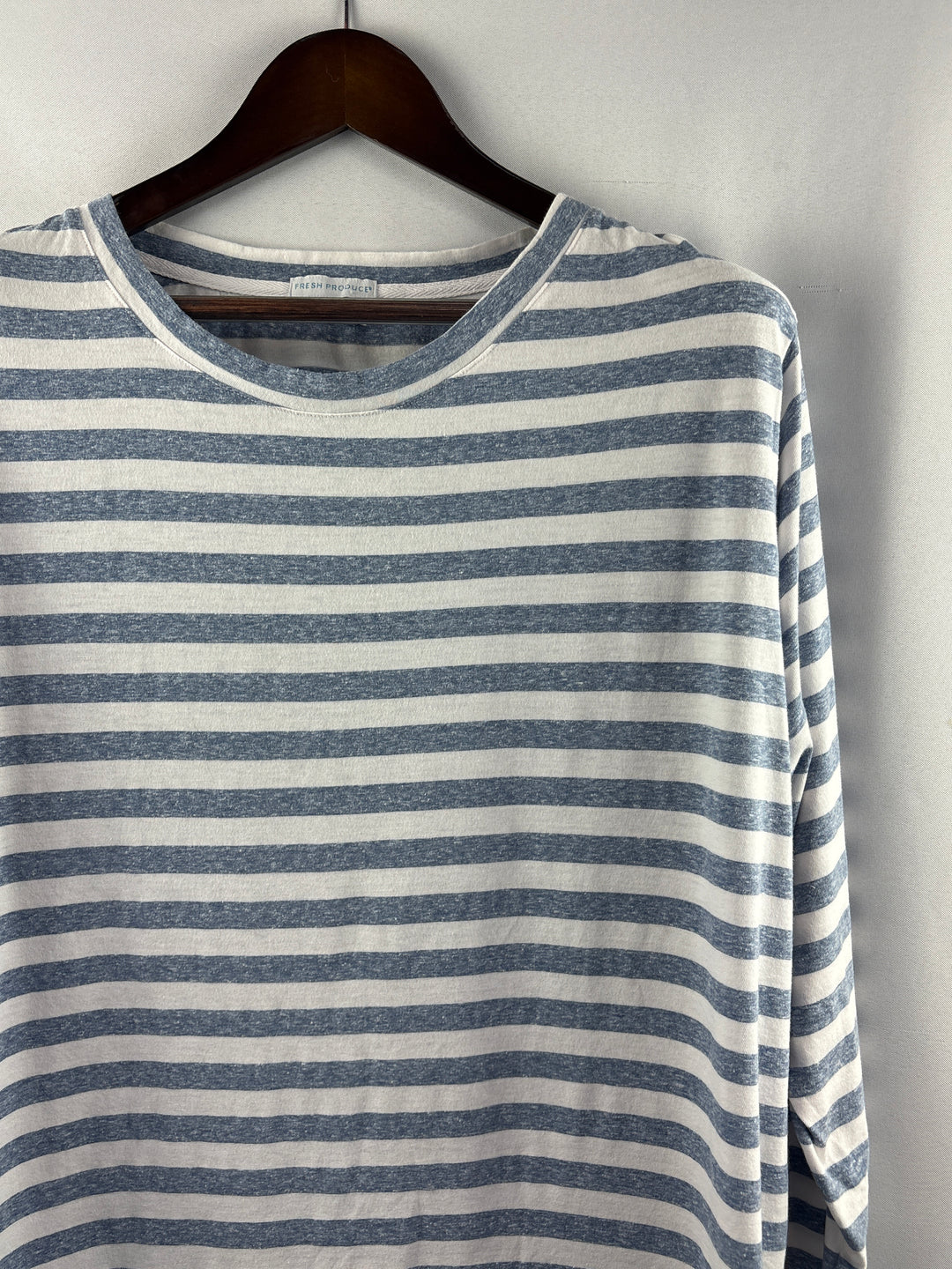 Women’s Fresh Produce 2X Blue &amp; White Striped Long Sleeve Shirt
