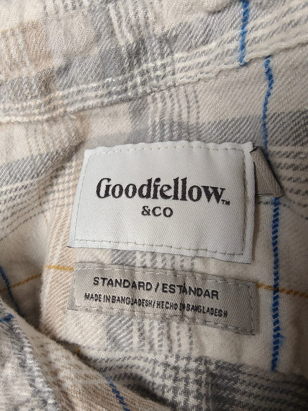 Mens Goodfellow &amp; Co Flannel Shirt Cream Plaid Standard Fit