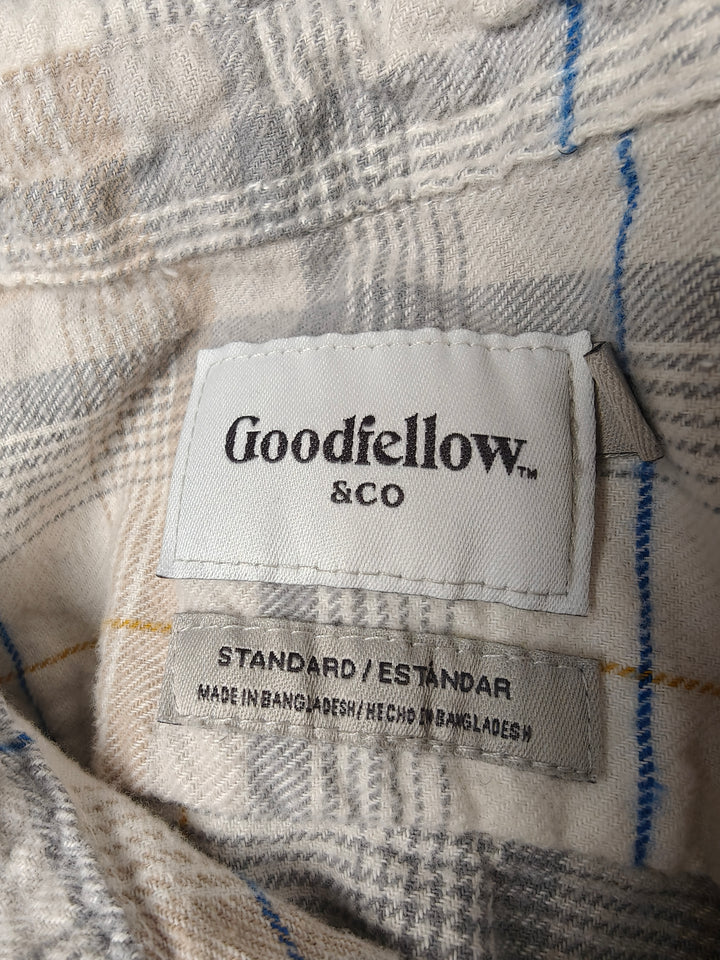 Mens Goodfellow &amp; Co Flannel Shirt Cream Plaid Standard Fit