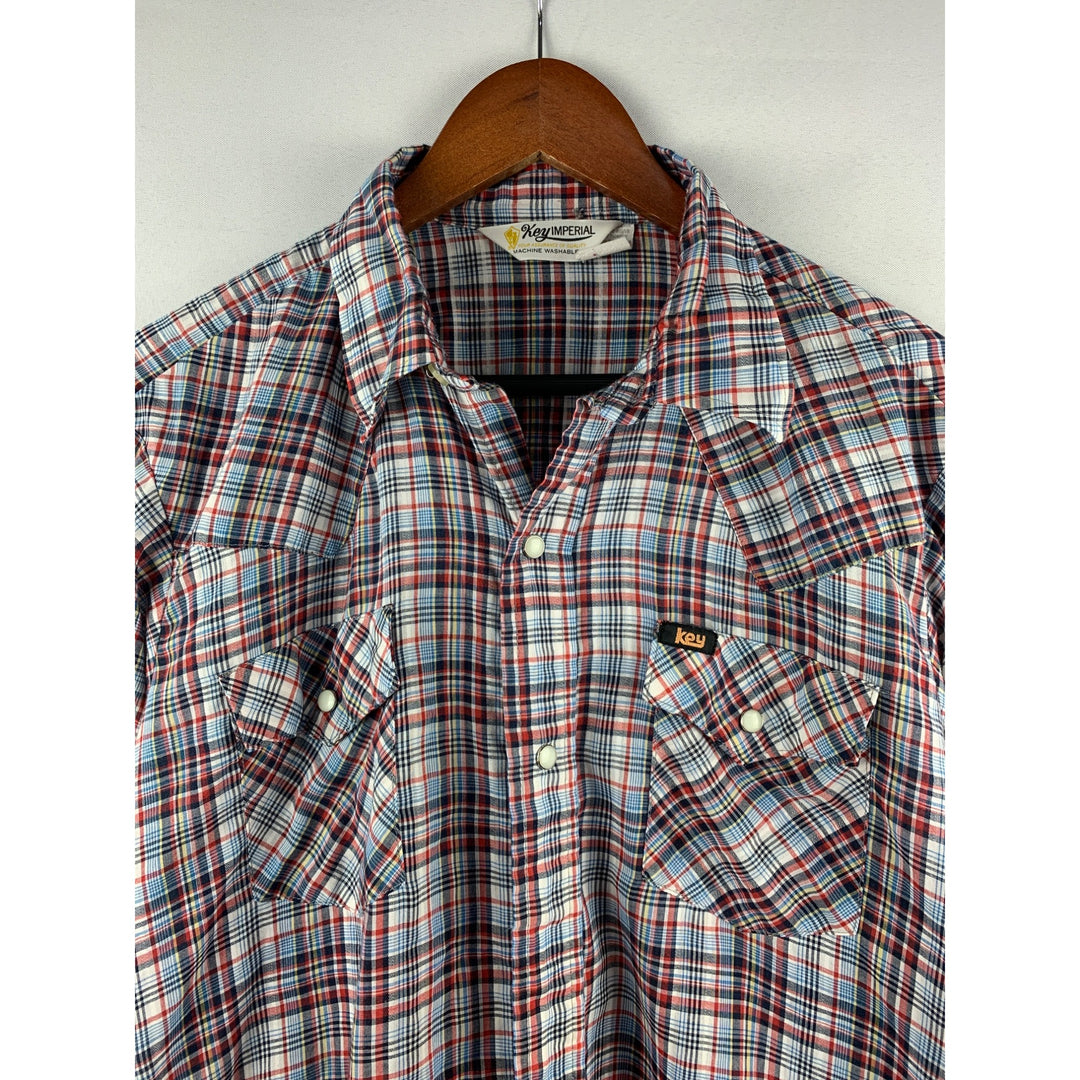 Key Imperial Mens Plaid Button-Up Shirt Size L