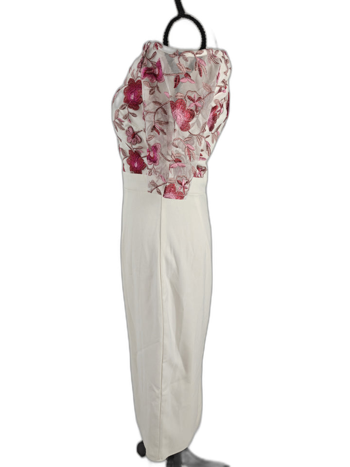 Women’s Little Mistress Off Shoulder Floral Embroidered Maxi Dress Ivory Pink Size 6