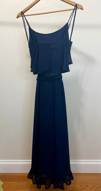 Majestic Vintage Navy Chiffon Ruffle Dress – Size 4–6, Union Made Canada