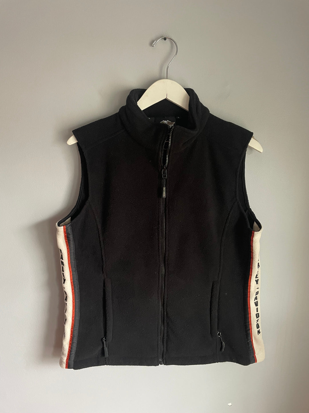 Harley Davidson Black Fleece Vest Full Zip Side Stripe Logo Size L Fall Layer