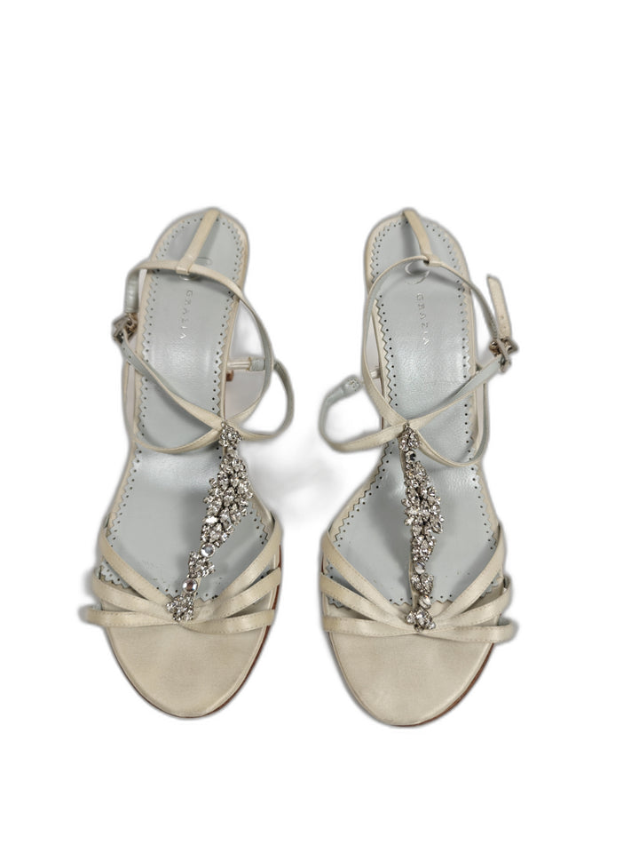 Women Grazia Rhinestone Heeled Sandals Ivory Size 9.5B