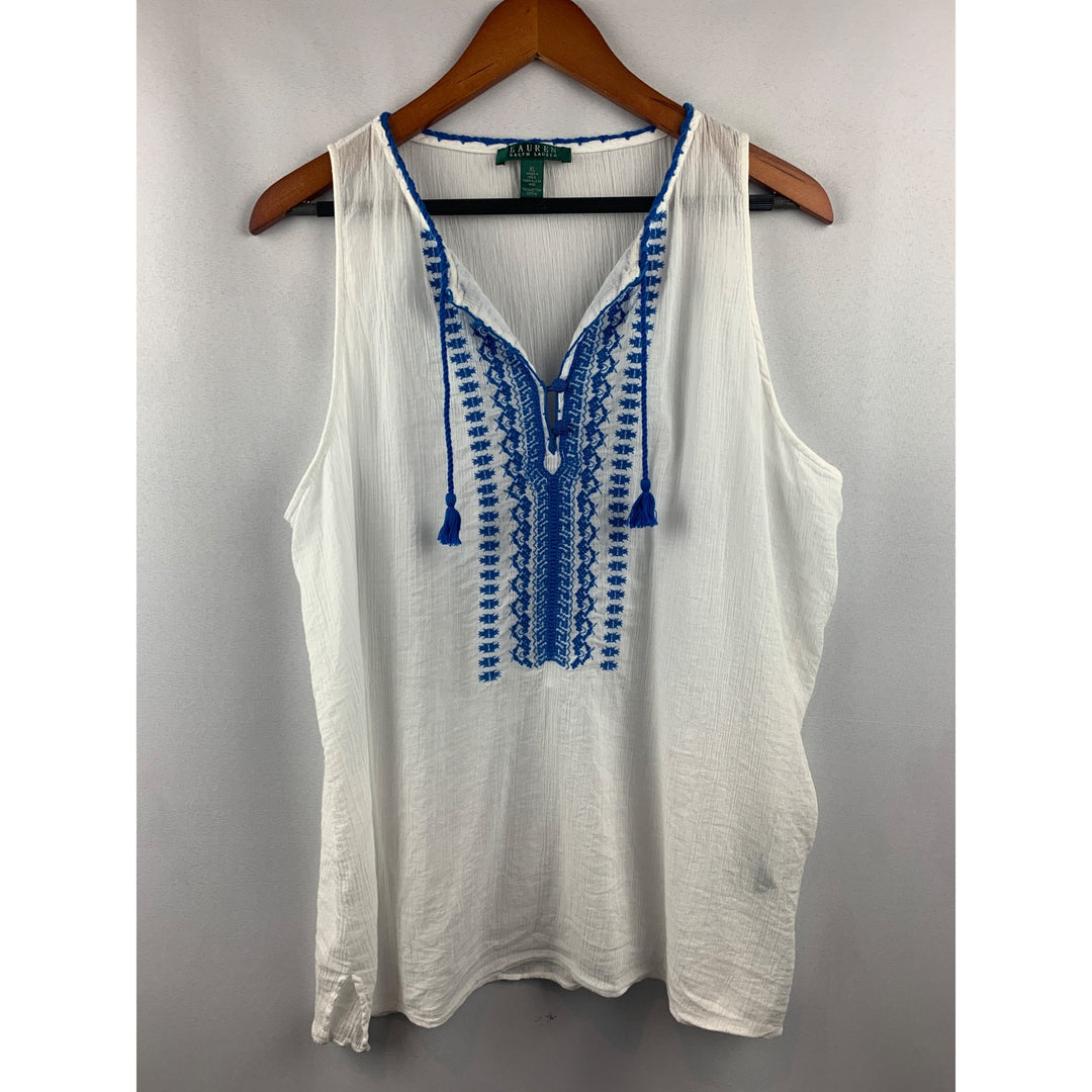 Women’s Ralph Lauren White &amp; Blue embroidered Tank Size 1X