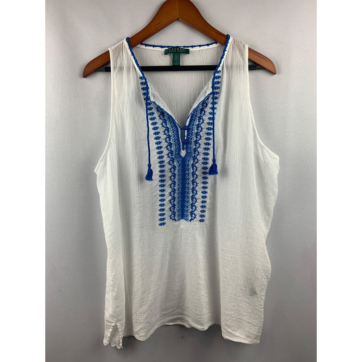 Women’s Ralph Lauren White &amp; Blue embroidered Tank Size 1X