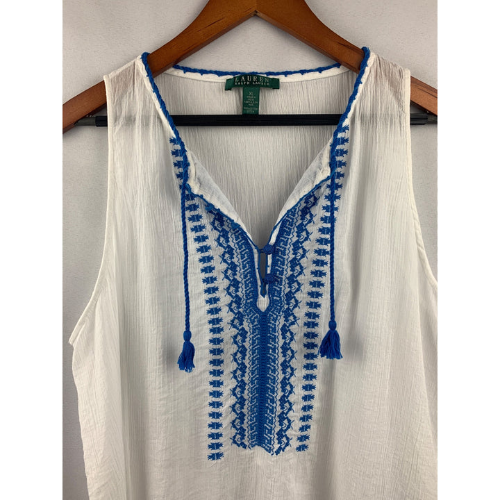 Women’s Ralph Lauren White &amp; Blue embroidered Tank Size 1X