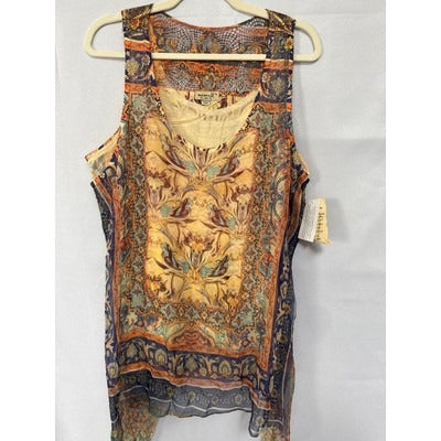 OneWorld Live And Let Live Womens Sleeveless Top 1X Multicolor Paisley Print