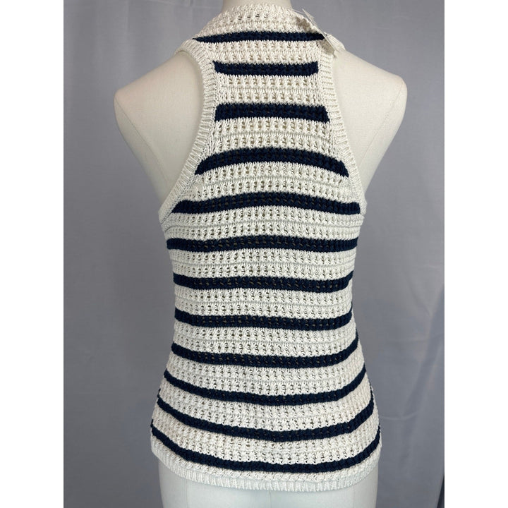 Madewell 100% Cotton Blue/Cream Striped Knit Tank Sweater Size S