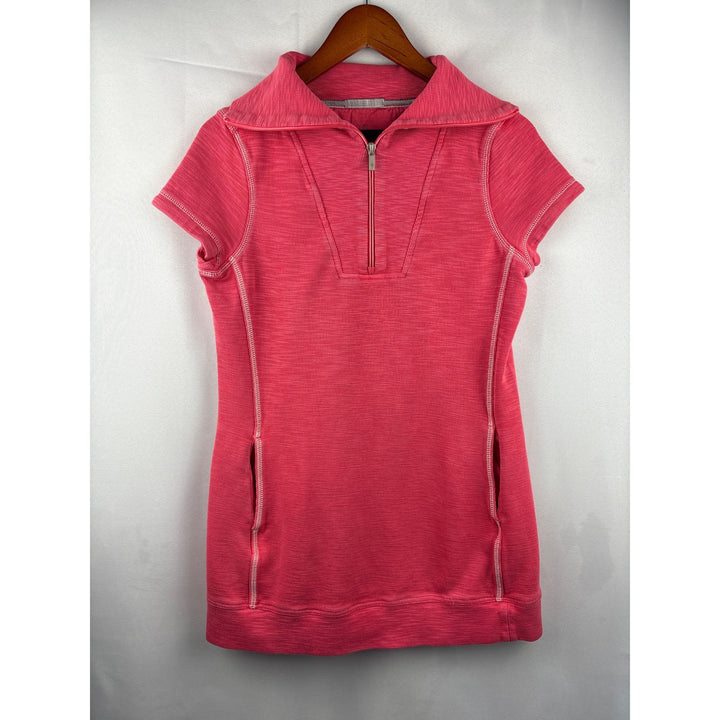 Tommy Bahama Womens S Pink Half-Zip Short Sleeve Tunic Dress